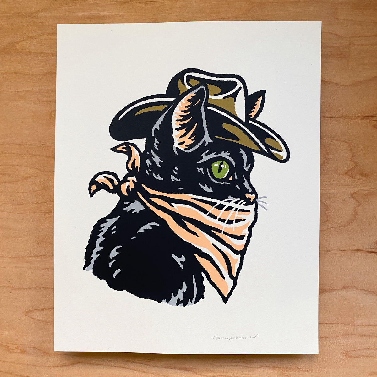 Black Cowcat (Green Eyes) - Signed 8x10in Silkscreen Print