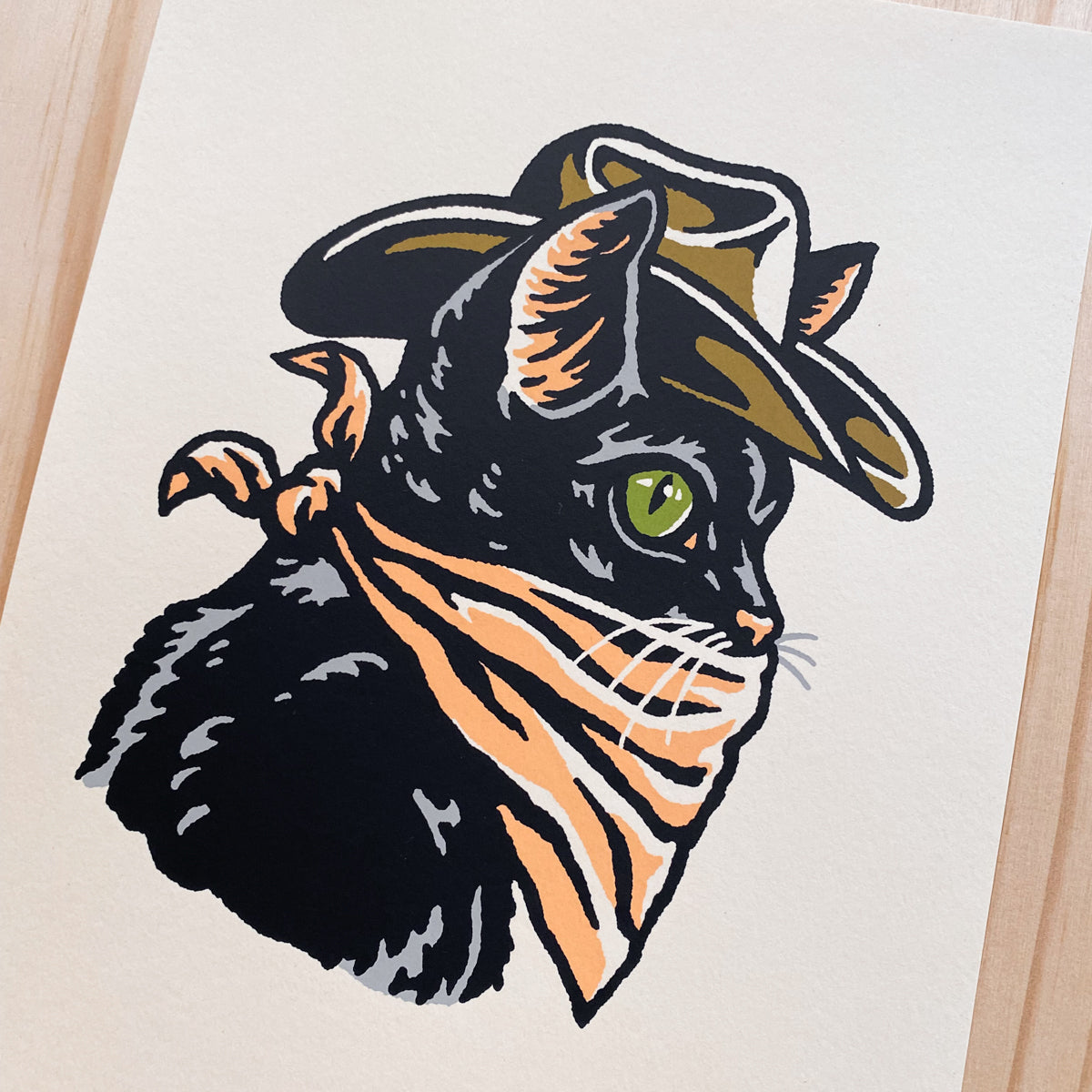 Black Cowcat (Green Eyes) - Signed 8x10in Silkscreen Print