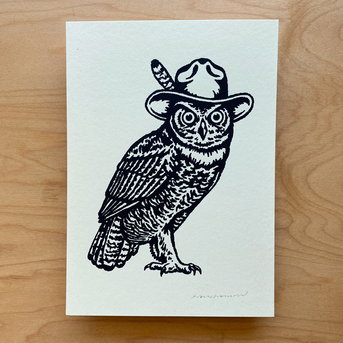 Owl Hat - Signed 5x7in Silkscreen Print