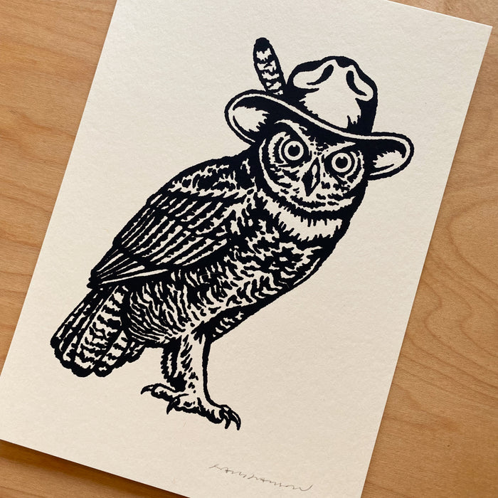 Owl Hat - Signed 5x7in Silkscreen Print