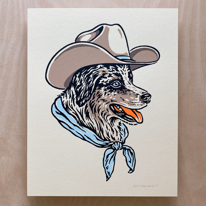 Australian Shepherd Cowdog - Signed 8x10in Silkscreen Print