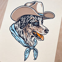 Australian Shepherd Cowdog - Signed 8x10in Silkscreen Print