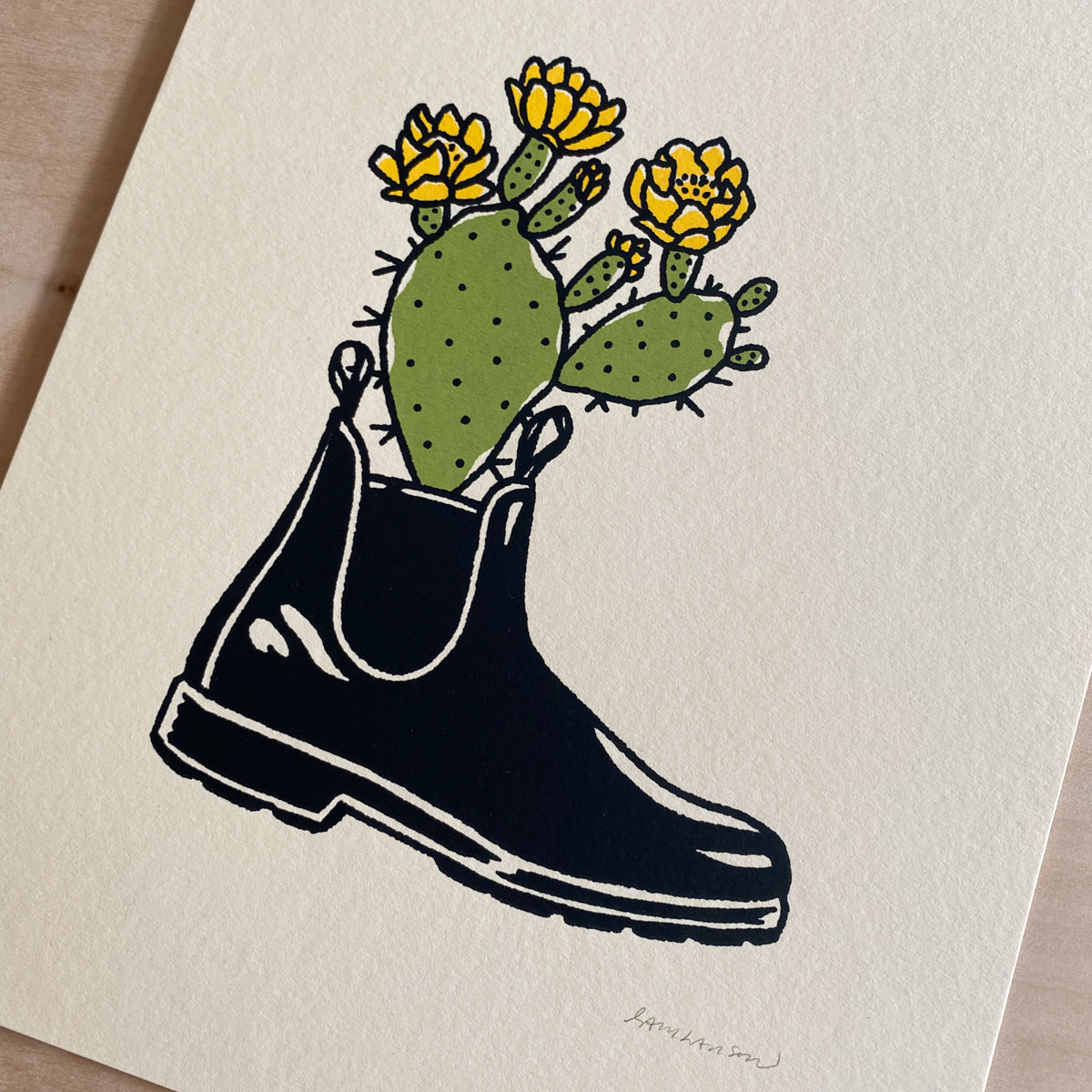 Prickly Pear Black Boot - Signed 8x10in Silkscreen Print