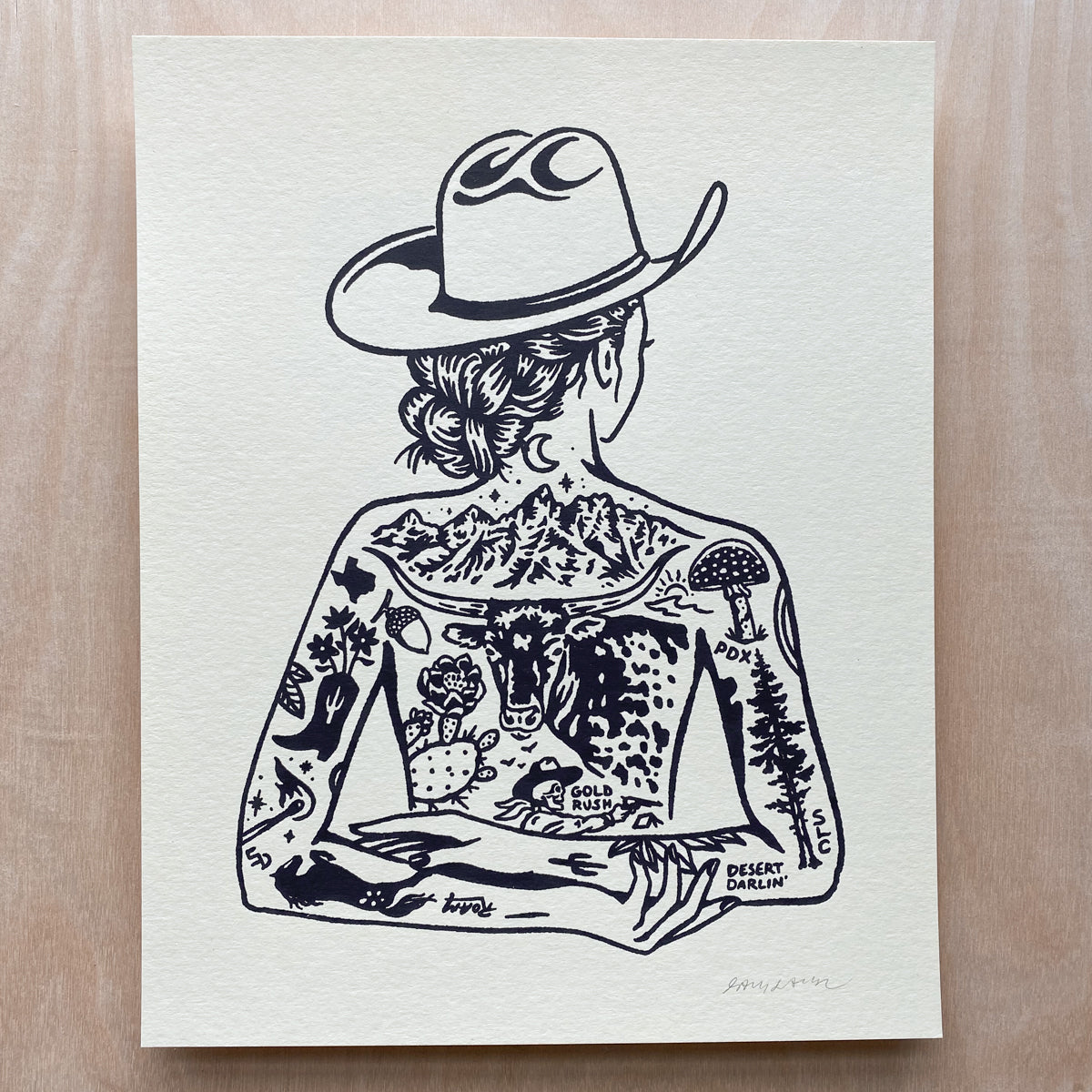 Tattooed Cowgirl 1 - Signed 8x10in Silkscreen Print