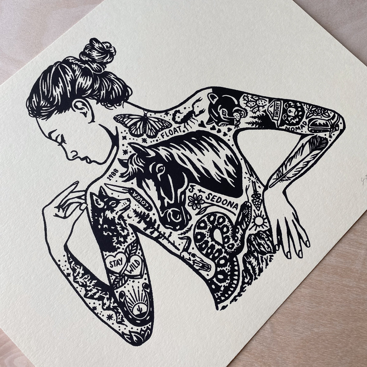 Tattooed Cowgirl 2 - Signed 10x8in Silkscreen Print