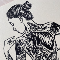 Tattooed Cowgirl 2 - Signed 10x8in Silkscreen Print