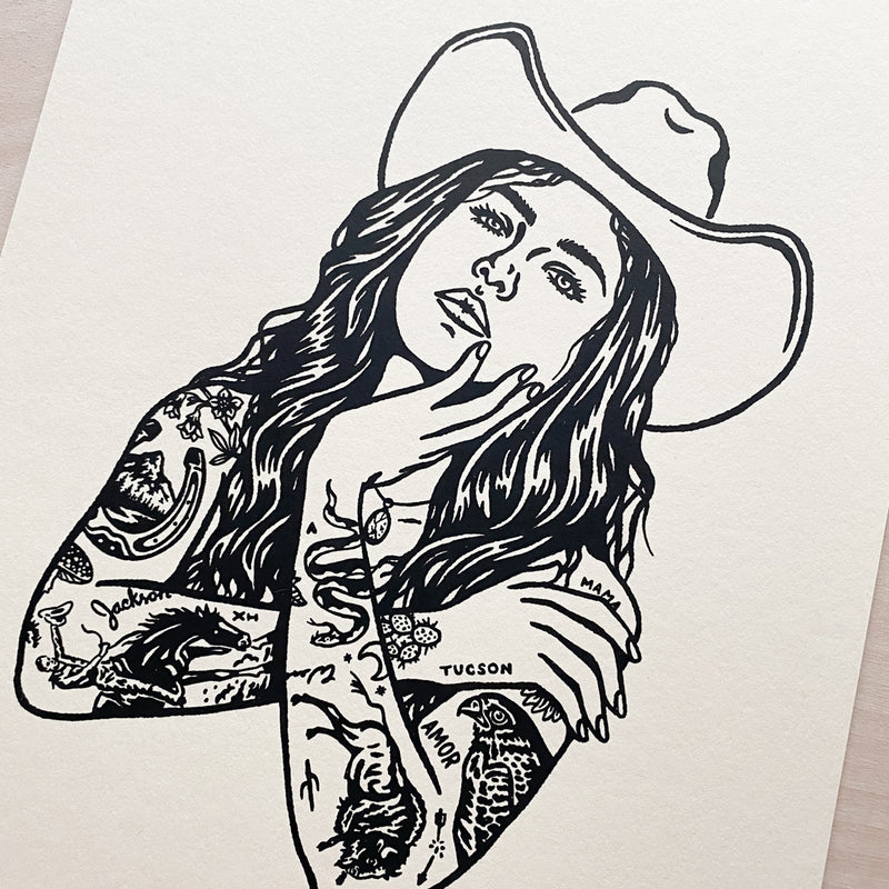 Tattooed Cowgirl 3 - Signed 8x10in Silkscreen Print