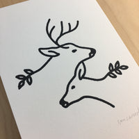 Together Deer - Signed 5x7in Silkscreen Print