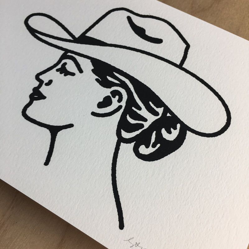 Austin Cowgirl (BLACK) - Signed 5x7in Silkscreen Print